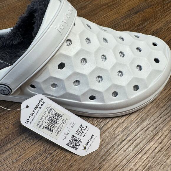 Joybees Varisity Lined Clog Cozy Removable Faux Fur Liner White Women 9 Men 7 - Picture 2 of 7
